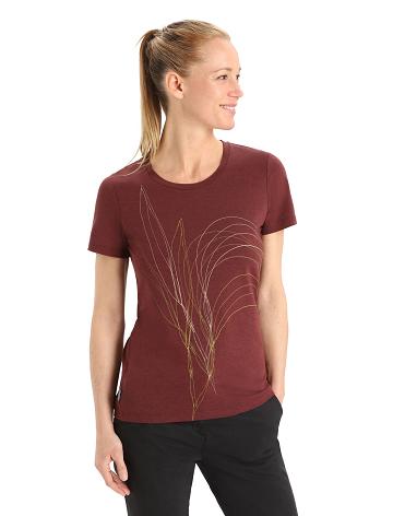 T Shirts Icebreaker Merino Central Classiche Corta Sleeve Leaf Femme Rouge | FR 1560HAPK